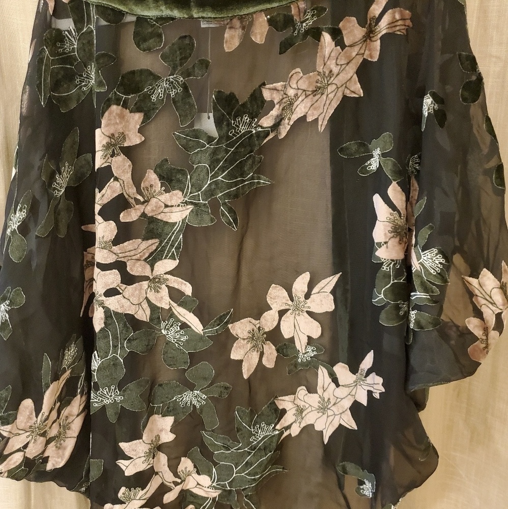 Black velvet blush floral wrap cape style top